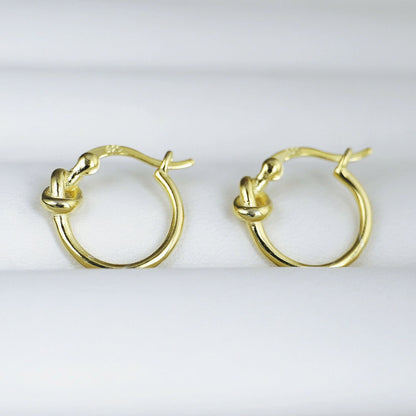 Sterling Silver Creole Hoop Earrings with Gold-plated Love Knot and French Lock