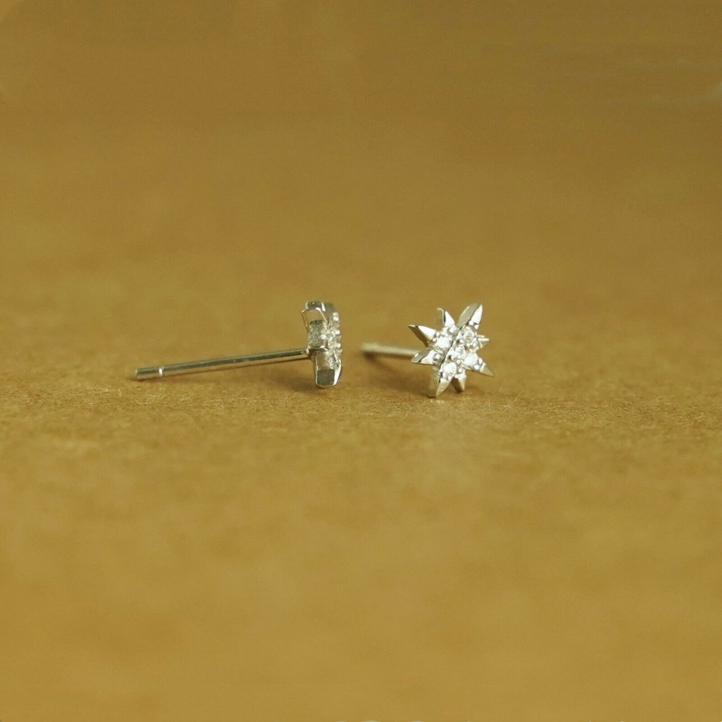 925 Sterling Silver Star Stud Earrings with CZ North Pole Star Design