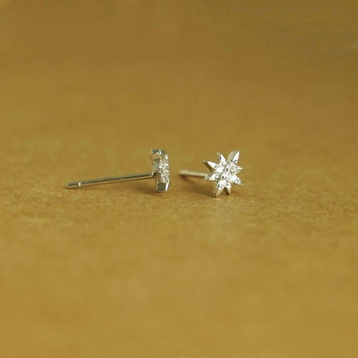 925 Sterling Silver Star Stud Earrings with CZ North Pole Star Design - sugarkittenlondon