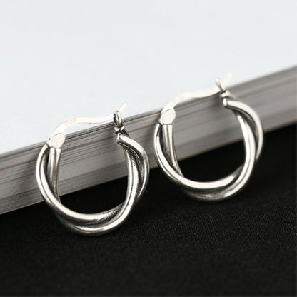 19mm Sterling Silver Oxidized Twist Hoop Earrings with Knot Detail - sugarkittenlondon