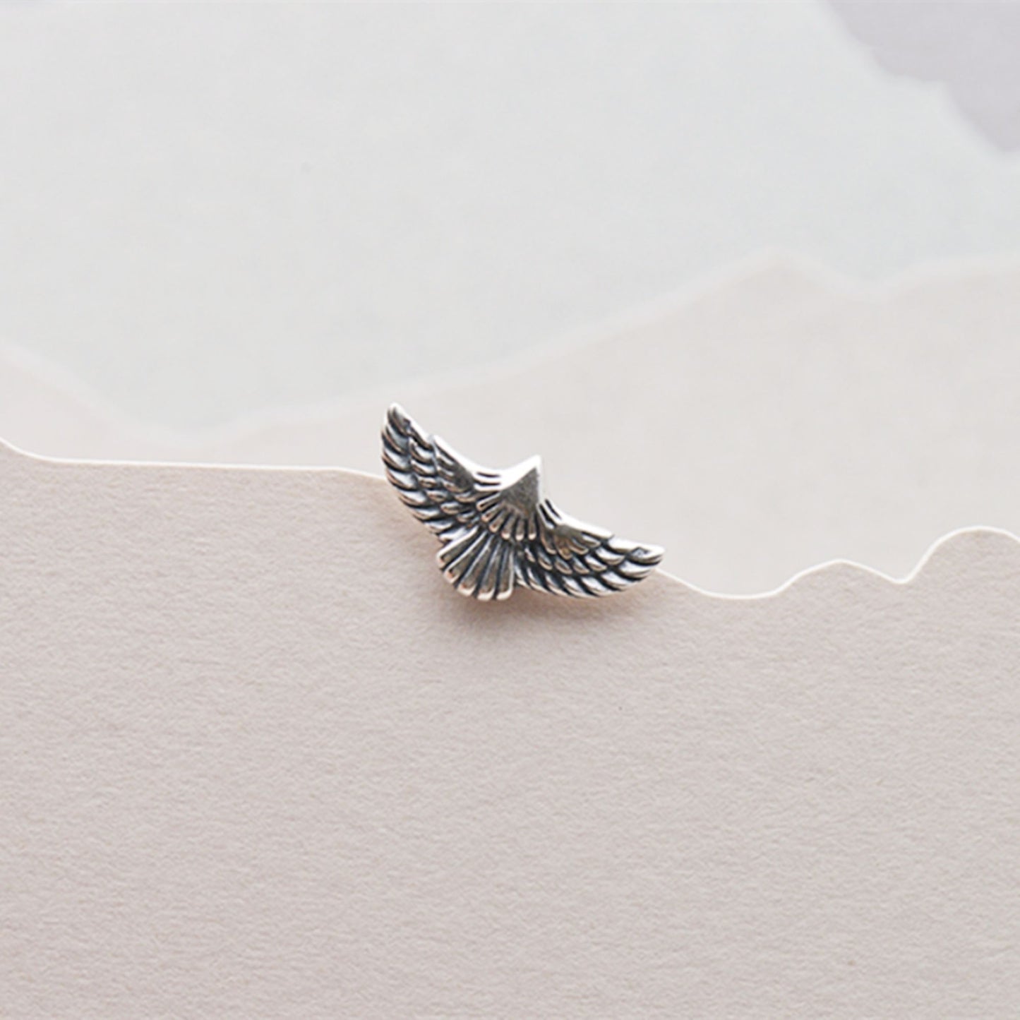 Sterling Silver Oxidized Flying Eagle Wing Feather Bird Stud Earrings Boxed - sugarkittenlondon