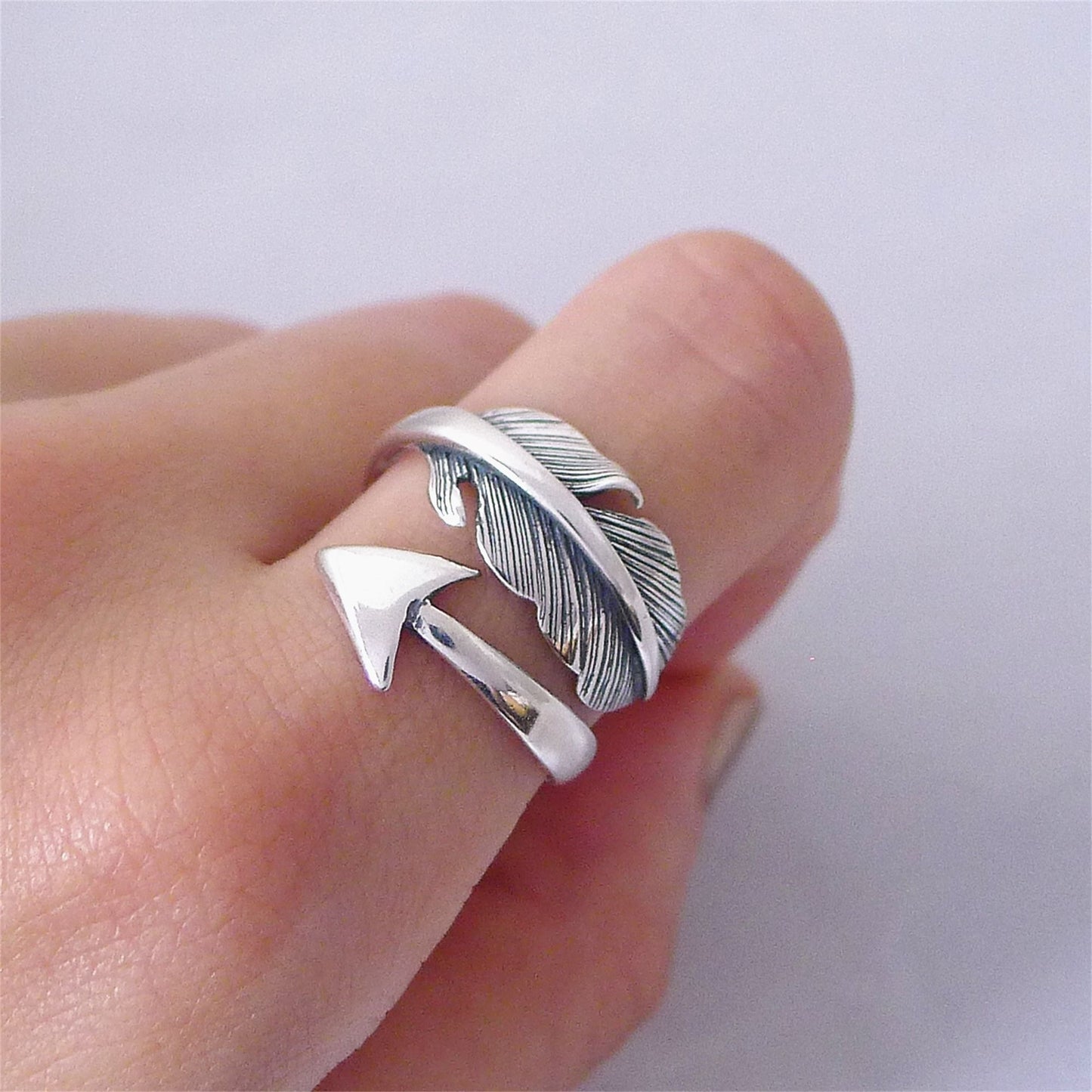 2-Tone Sterling Silver Feather Rings Angel Wing Arrow Ring, Unisex - sugarkittenlondon