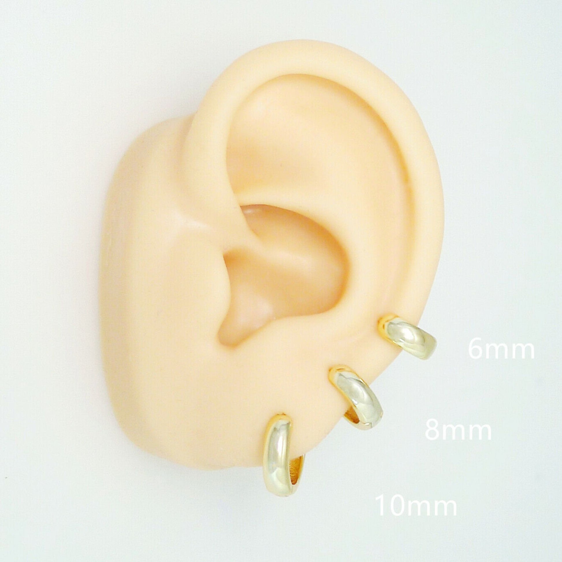 18K Gold on Sterling Silver 3mm Band Huggie Sleeper 6mm hoop earrings, 8mm & 10mm - sugarkittenlondon