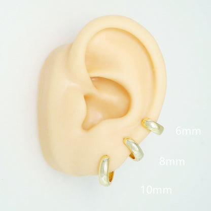 18K Gold on Sterling Silver 3mm Band Huggie Sleeper 6mm hoop earrings, 8mm & 10mm