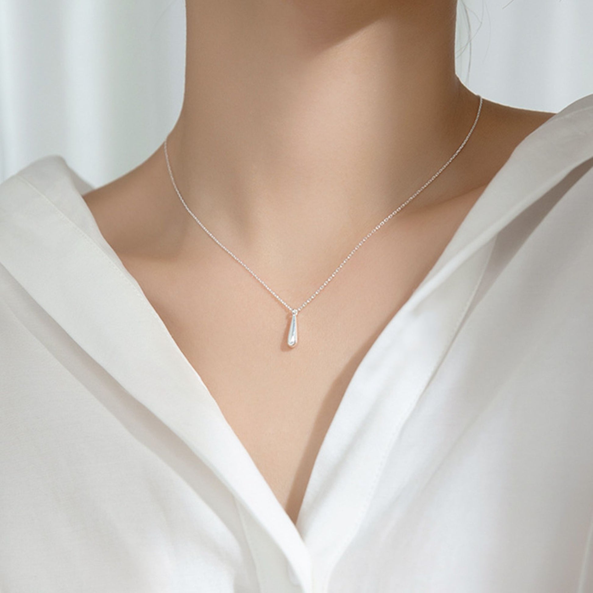 Sterling Silver Water Drop Pendant Necklace - Solid, Shiny, 14mm - sugarkittenlondon