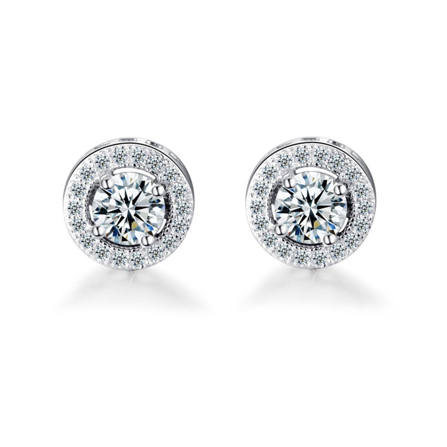 Sterling Silver 10mm Halo Round Stud Earrings with Sparkling Cubic Zirconia
