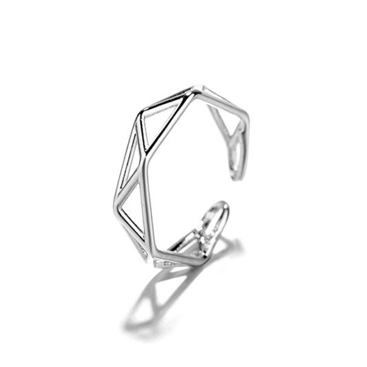 Sterling Silver Unisex Hollow Out Diamond Geometry Nest Ring UK F-K - sugarkittenlondon