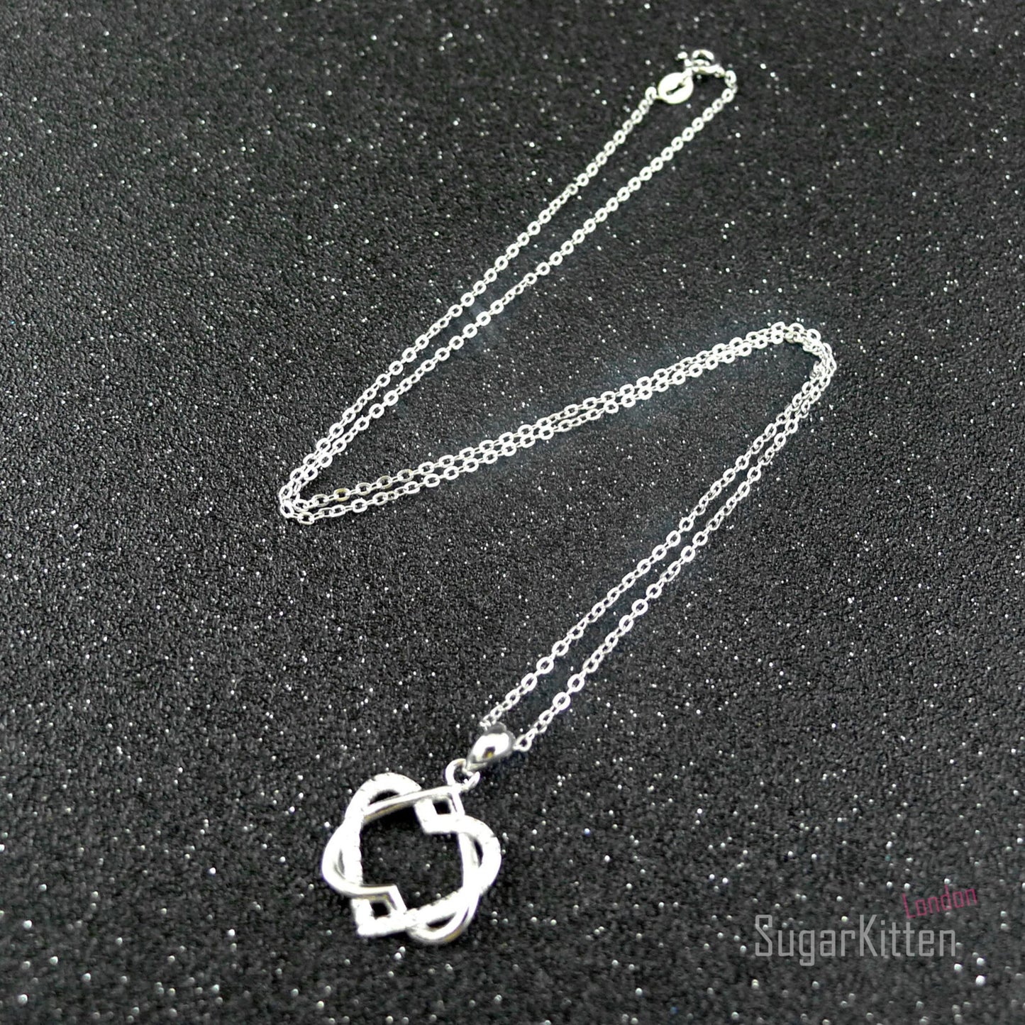 Sterling Silver CZ Double Floating Twisted Knot Love Heart Necklace Infinite - sugarkittenlondon