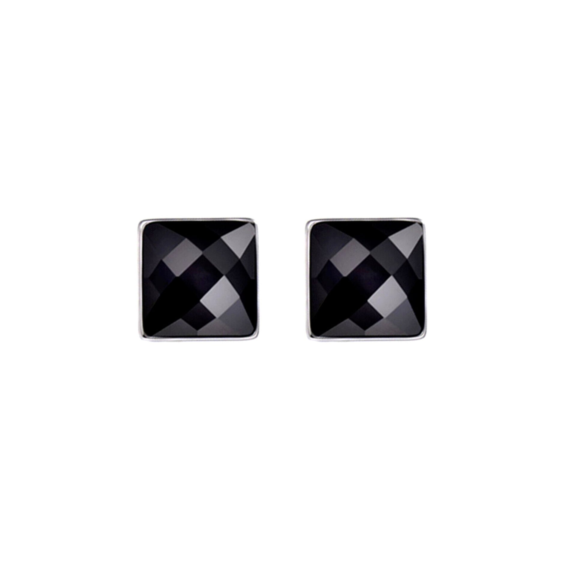 Sterling Silver Square Stud Earrings with 7mm Cut Convex Cubic Zirconia Unisex - sugarkittenlondon