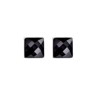 Sterling Silver Square Stud Earrings with 7mm Cut Convex Cubic Zirconia