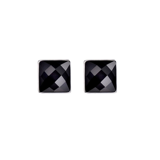 Sterling Silver Square Stud Earrings with 7mm Cut Convex Cubic Zirconia Unisex