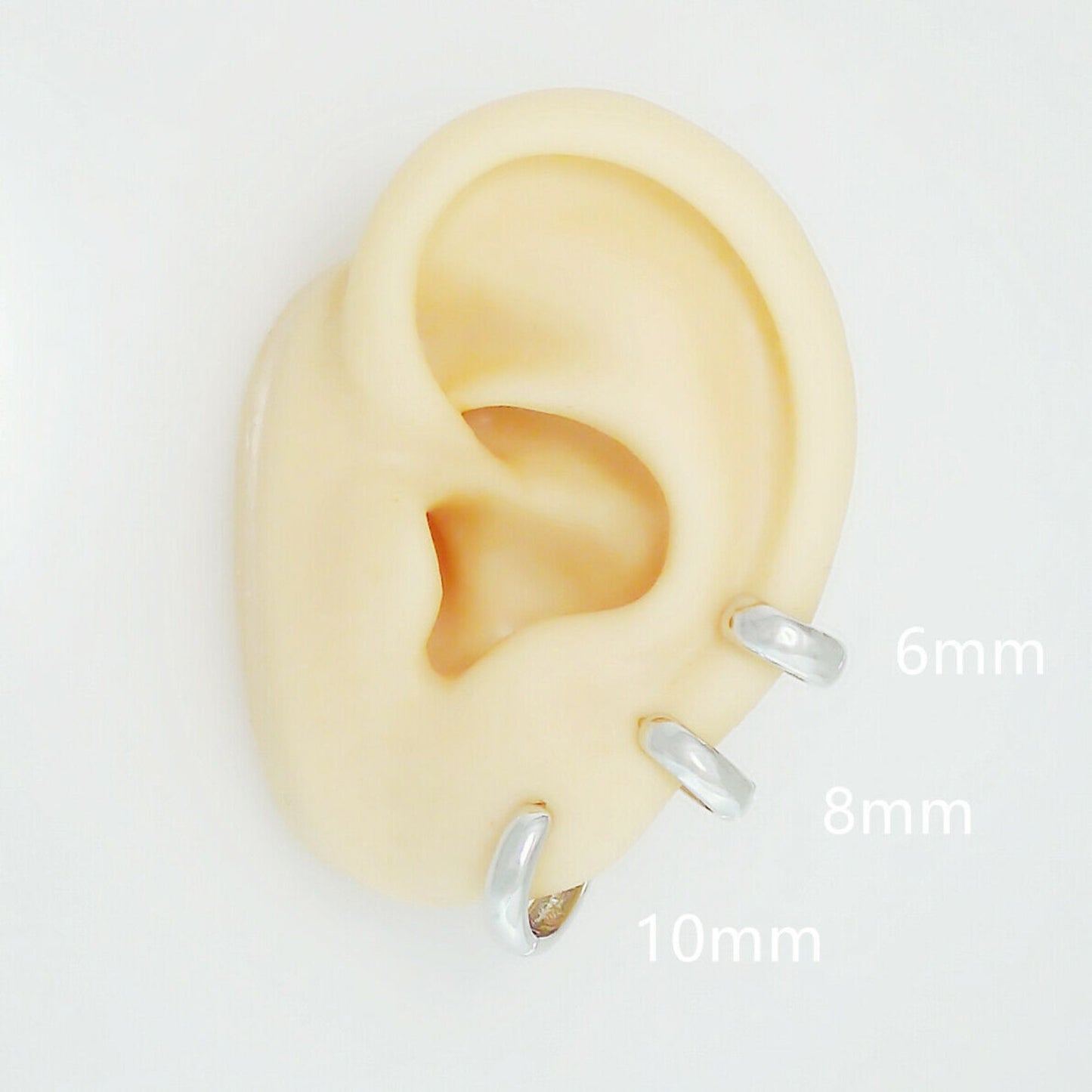 Rhodium-plated Sterling Silver 3mm Band Huggie Sleeper Hoop Earrings for Unisex