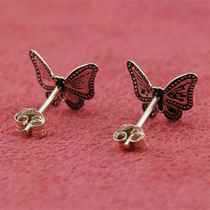 Sterling Silver Butterfly Studs Oxidized Dark Vintage Post Earrings - sugarkittenlondon