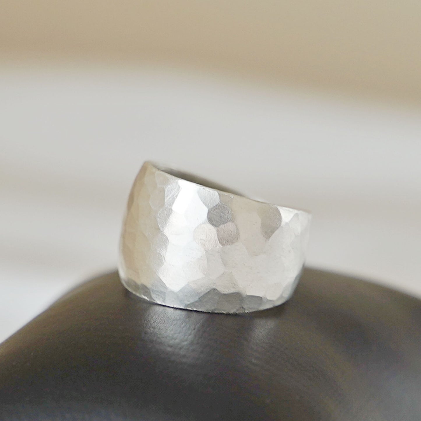 Sterling Silver Hammered Wide Dome Wrap Statement Unisex Ring K - T - sugarkittenlondon