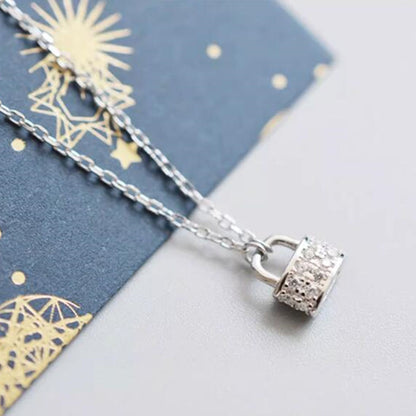 Sterling Silver Padlock Charm Pendant Necklace with Cubic Zirconia - sugarkittenlondon