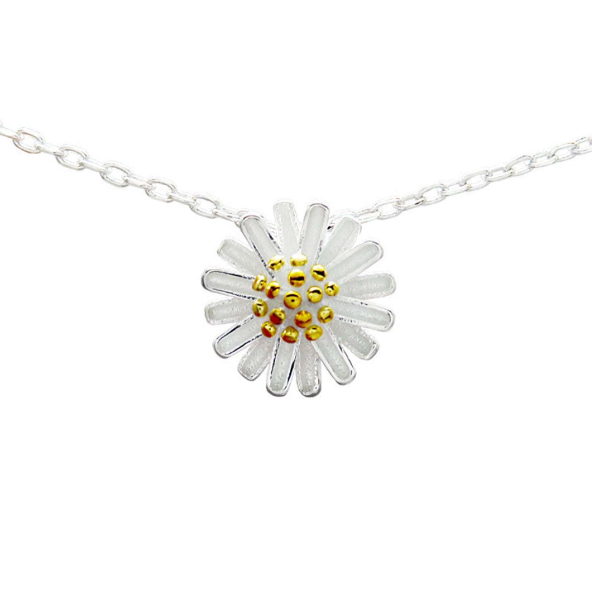 Sterling Silver 11mm Daisy Flower Blossom Pendant Lobster Clasp Necklace 2 Tones - sugarkittenlondon