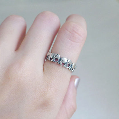 Sterling Sliver 5mm Oxidized Linked Elephant Parade Open Band Ring - sugarkittenlondon