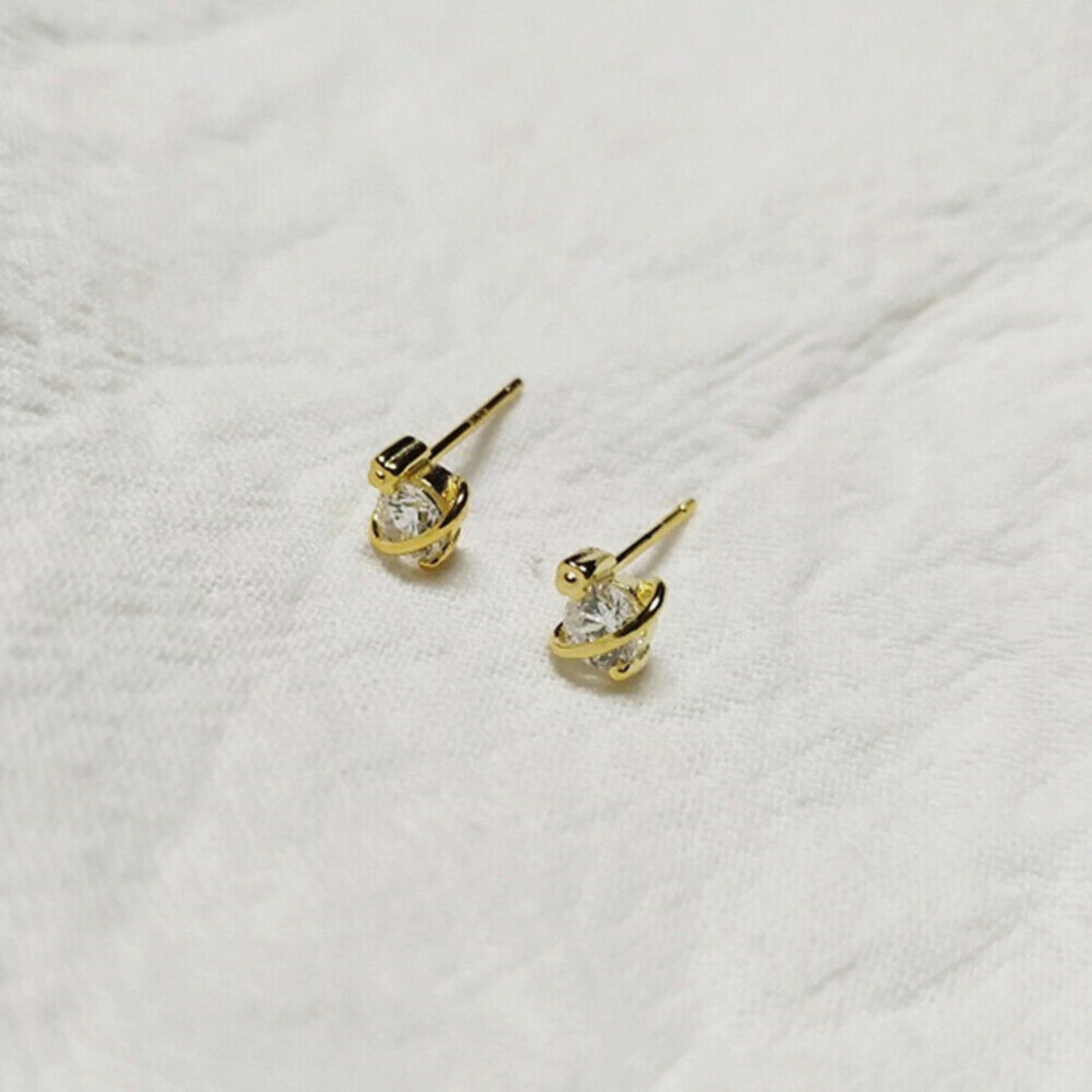 Sterling Silver 18K Gold Plated Saturn Space Star CZ Stud Earrings