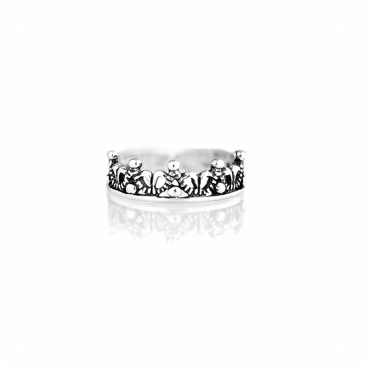 Sterling Silver Oxidized Royal Tiara Coronation Crown Toe Ring Pinky Ring - sugarkittenlondon