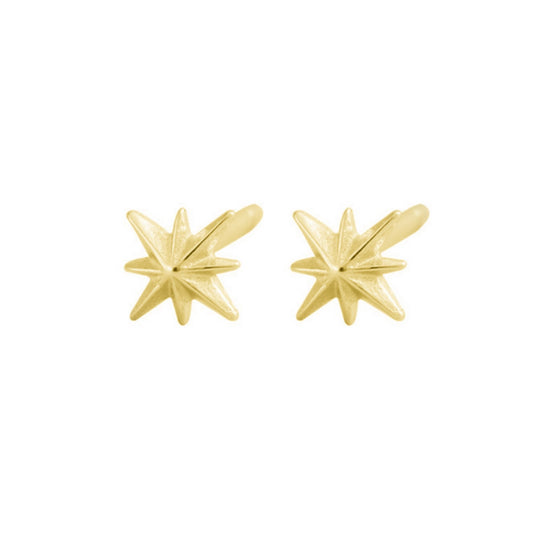 18K Gold on Sterling Silver 6mm Plain North Pole Star Stud Piercing Earrings - sugarkittenlondon