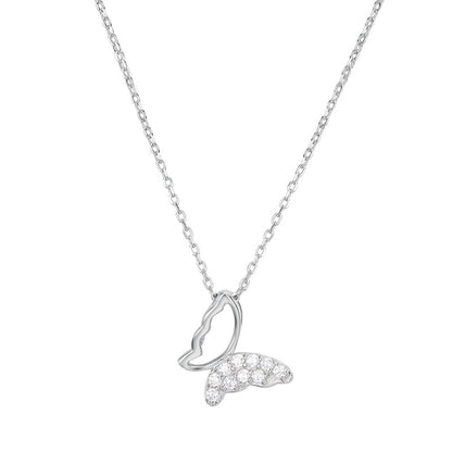 Sterling Silver Butterfly Necklace with Pave CZ Crystals and Rhodium Plating - sugarkittenlondon