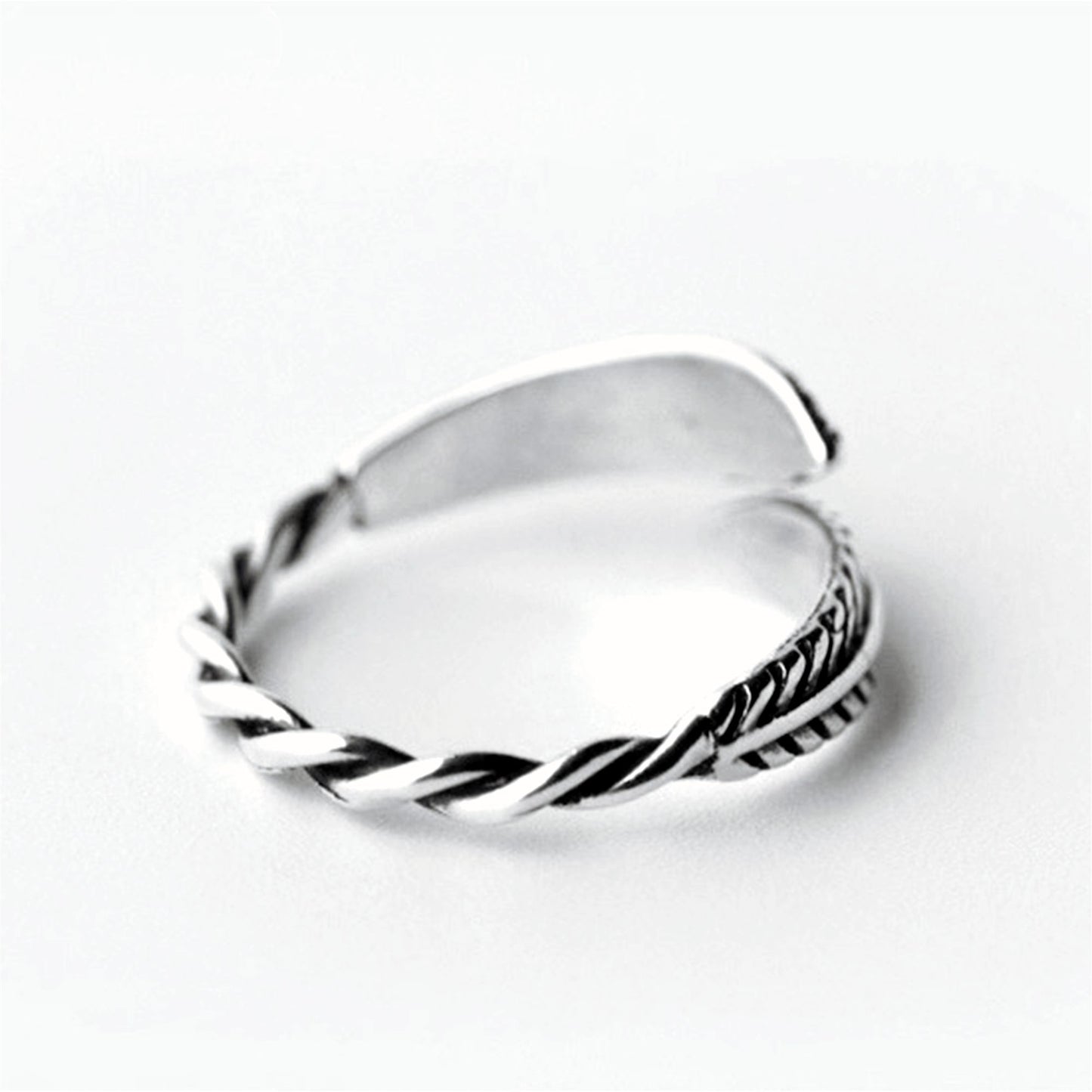 Sterling Silver Oxidized Feather Leaf Leaves Twisted Wire Knuckle Stacking Ring - sugarkittenlondon