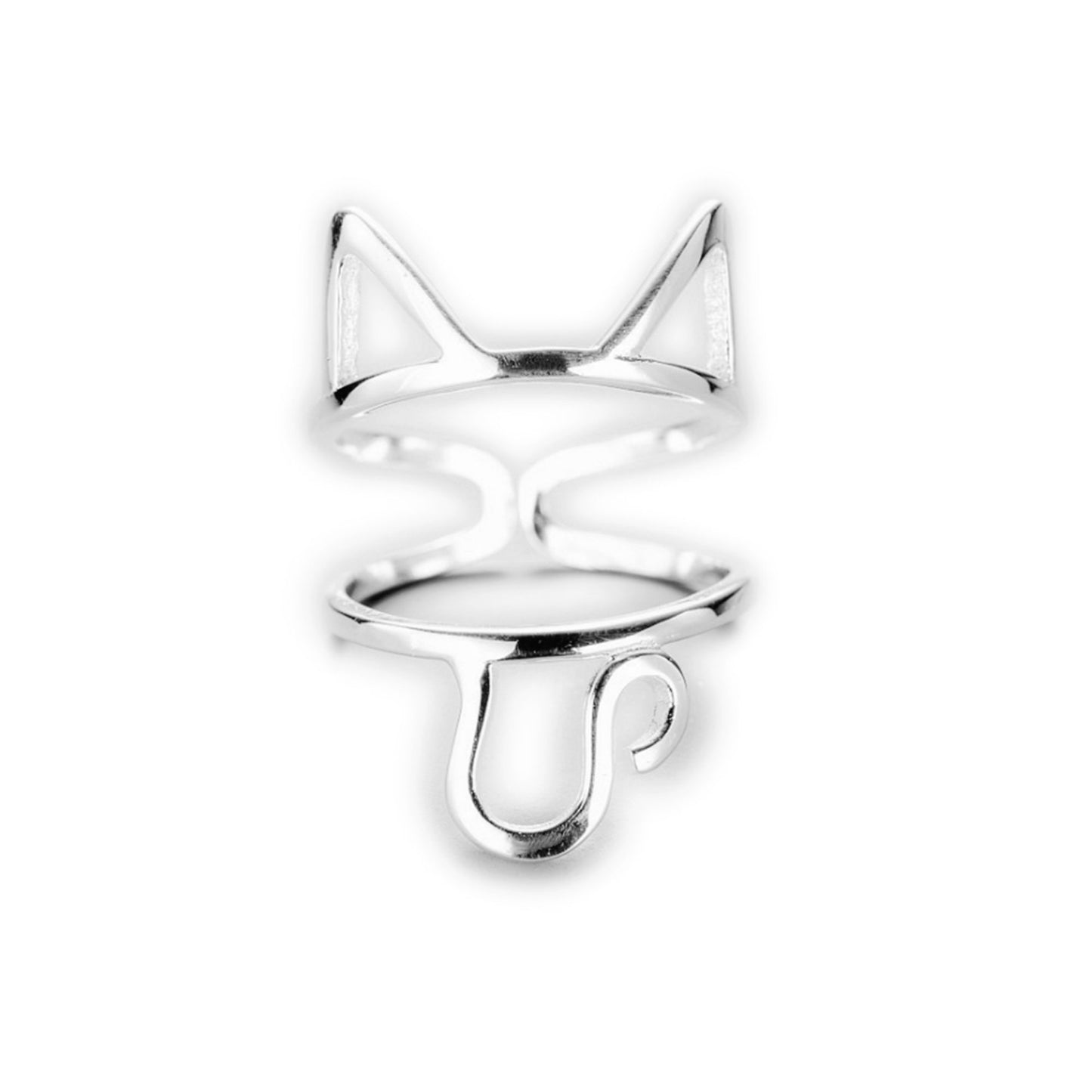 Sterling Silver Cat Kitten Long Tail Wrap Adjustable Ring - sugarkittenlondon