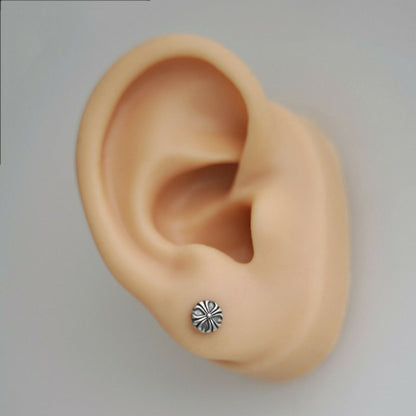 Sterling Silver 6mm Oxidized Retro Fleury Cross Dot Stud Earrings - sugarkittenlondon