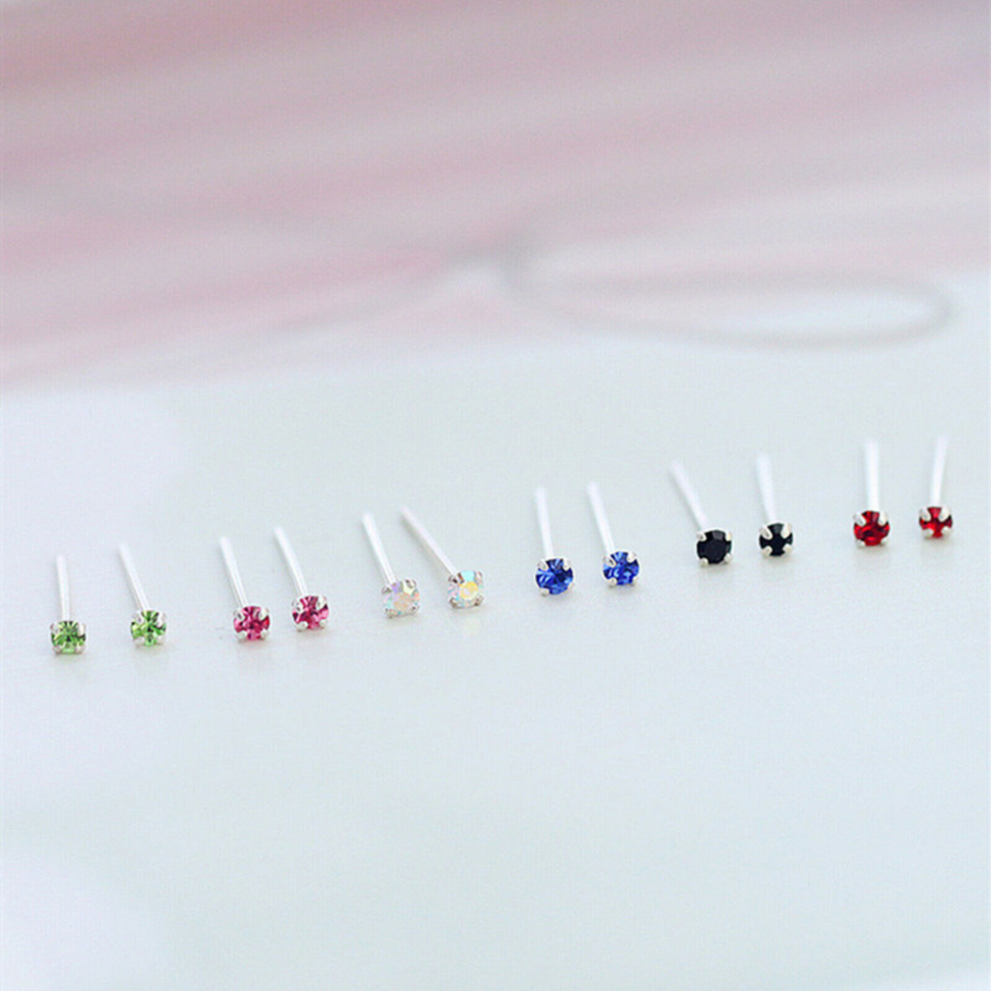 Sterling Silver Small 1.5mm CZ Clear Blue Black Red Opal Green Earrings with Small CZ - sugarkittenlondon