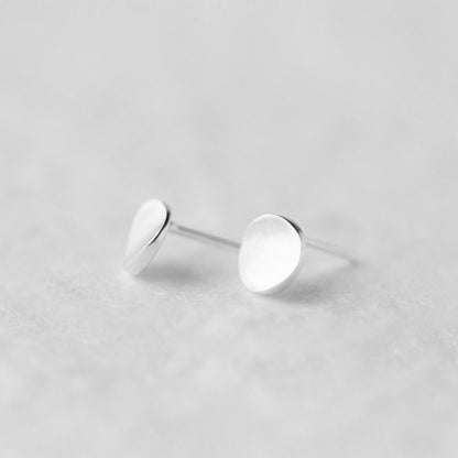 Sterling Silver 6mm Bent Dot Disc Circle Plain Brushed Round Stud Earrings - sugarkittenlondon