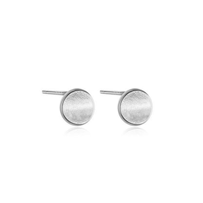 Sterling Silver 6mm Bent Dot Disc Circle Plain Brushed Round Stud Earrings - sugarkittenlondon