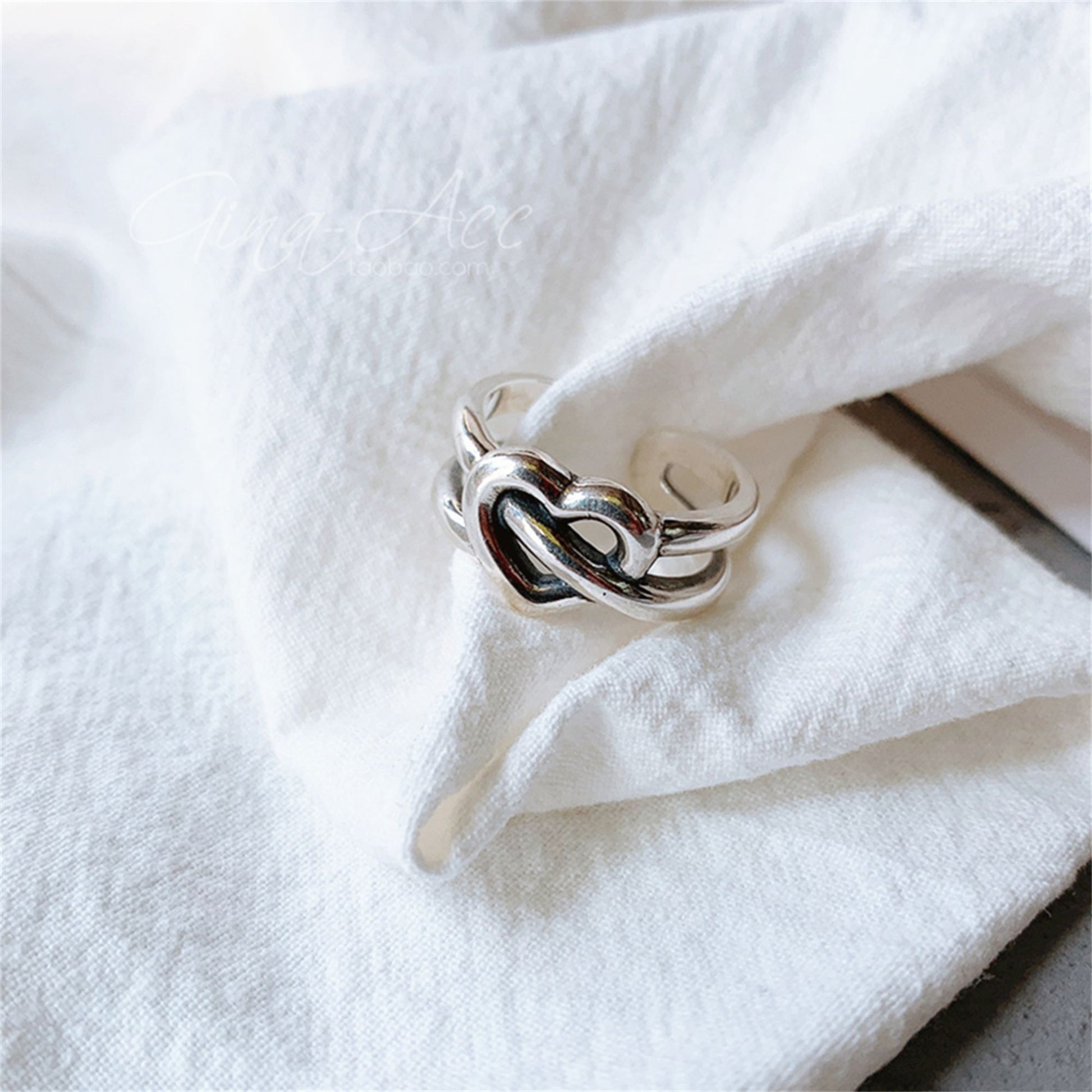 Sterling Silver Oxidized Chunky Love Knot Heart Double Wire Ring 5.8g Boxed - sugarkittenlondon