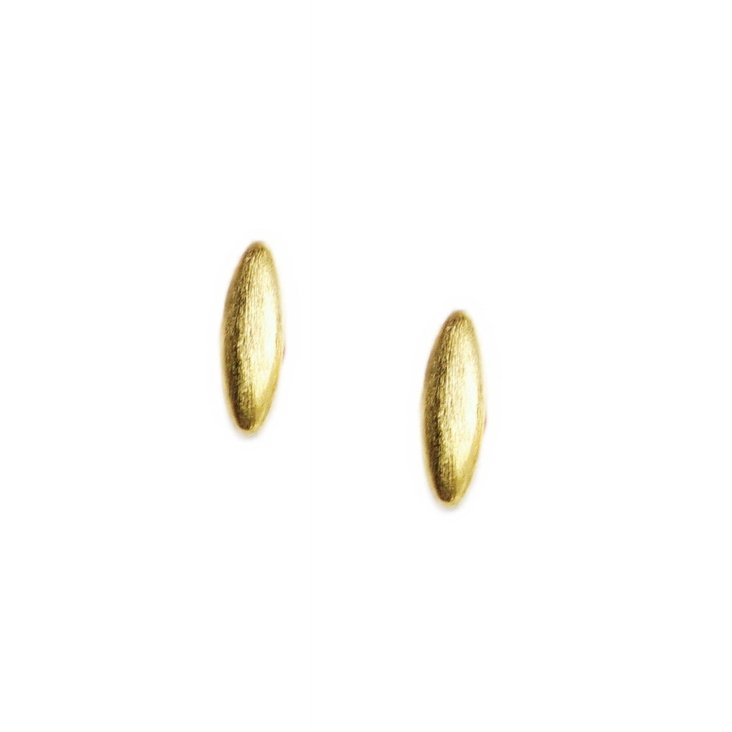 18K Gold on Sterling Silver Mini Brushed Rice Oval Dot Teardrop Stud Earrings