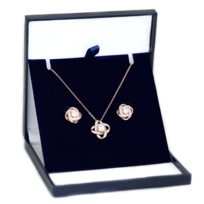 Rose Gold on Sterling Silver CZ Halo Knot Flower Stud Earrings Jewellery Lady II - sugarkittenlondon