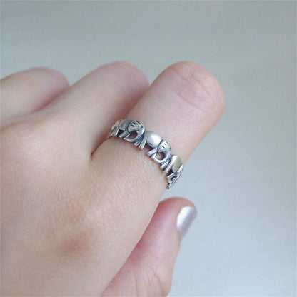 Sterling Sliver 5mm Oxidized Linked Elephant Parade Open Band Ring - sugarkittenlondon