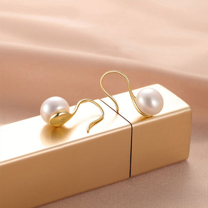 Freshwater Pearl Earrings in Sterling Silver with Near-Round 8mm-10mm Pearls