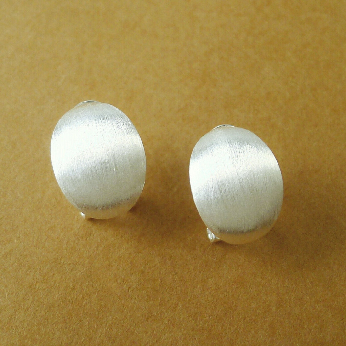 Sterling Silver Omega Back Earrings with Plain Brushed Oval Dome Petals - sugarkittenlondon