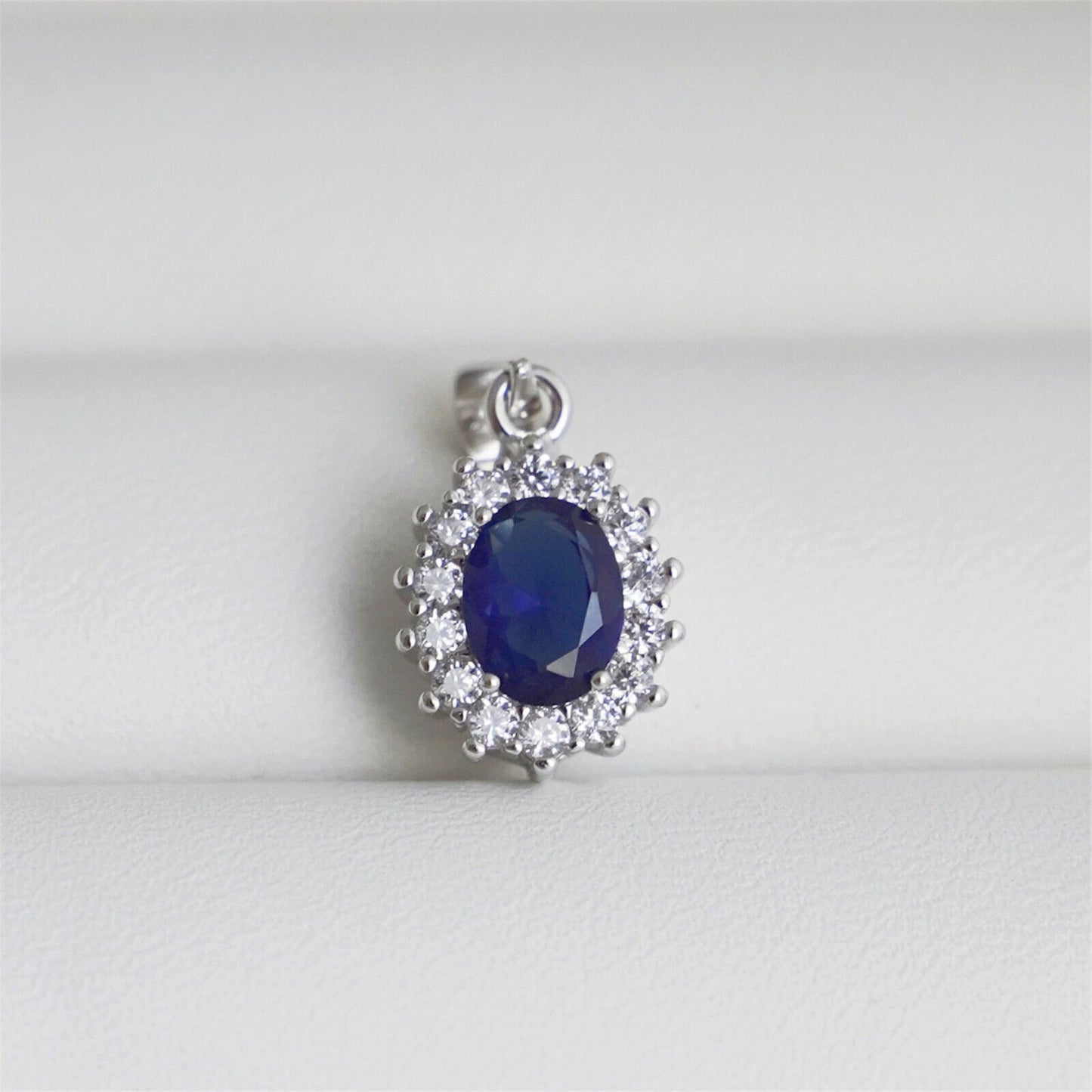 Sterling Silver Cut Blue CZ Sapphire Halo Cluster Pendant Necklace 3 Chains - sugarkittenlondon