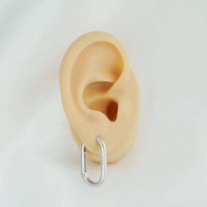 Rhodium-plated Sterling Silver Oval Hoop Earrings with Square Opening