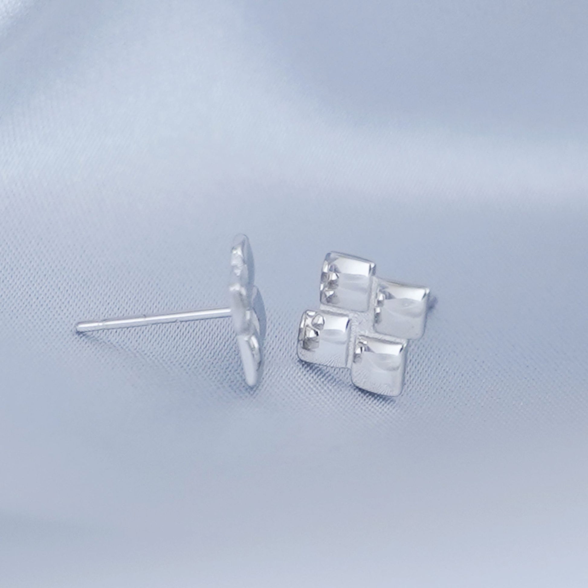 Sterling Silver Square Stud Earrings Shiny Polished Puffy Four Cubes Geometric - sugarkittenlondon