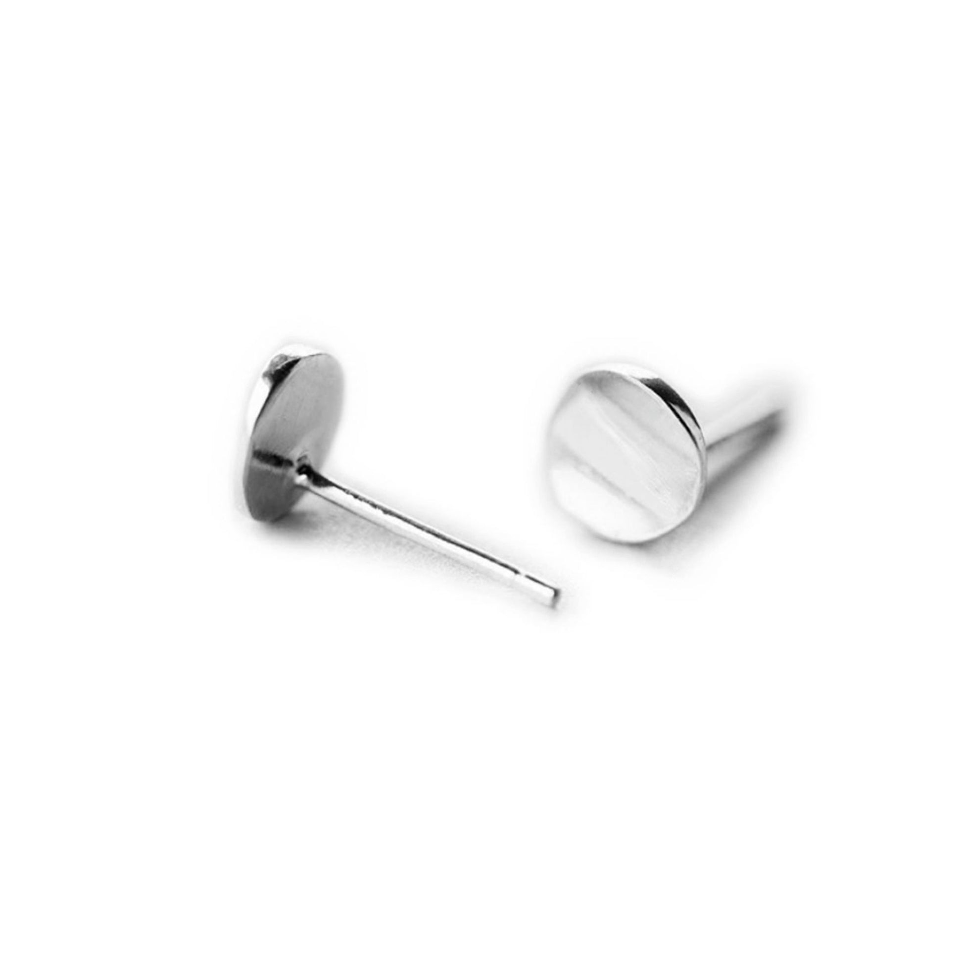 Sterling Silver 6mm Bent Dot Disc Circle Plain Shiny Round Stud Earrings - sugarkittenlondon