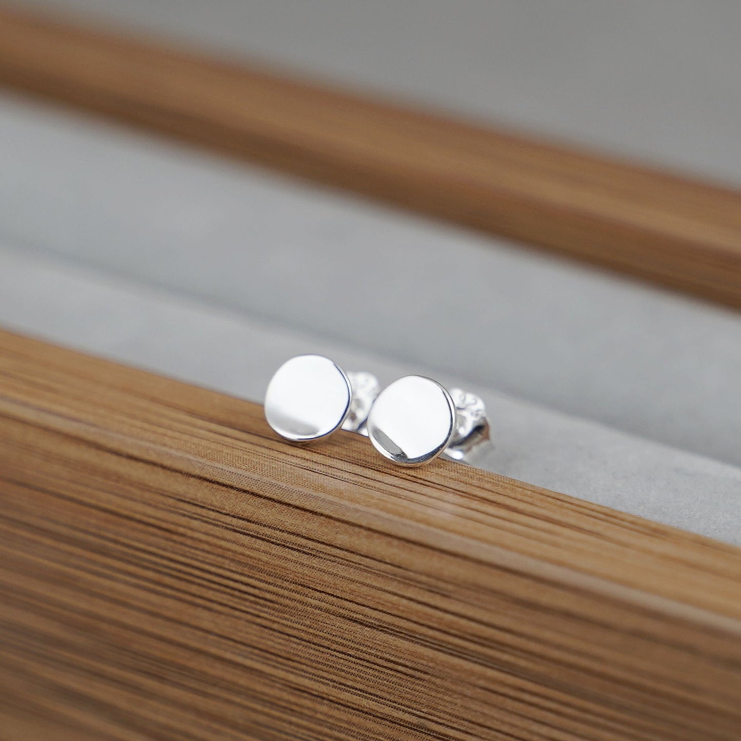 Sterling Silver 6mm Bent Dot Disc Circle Plain Shiny Round Stud Earrings - sugarkittenlondon