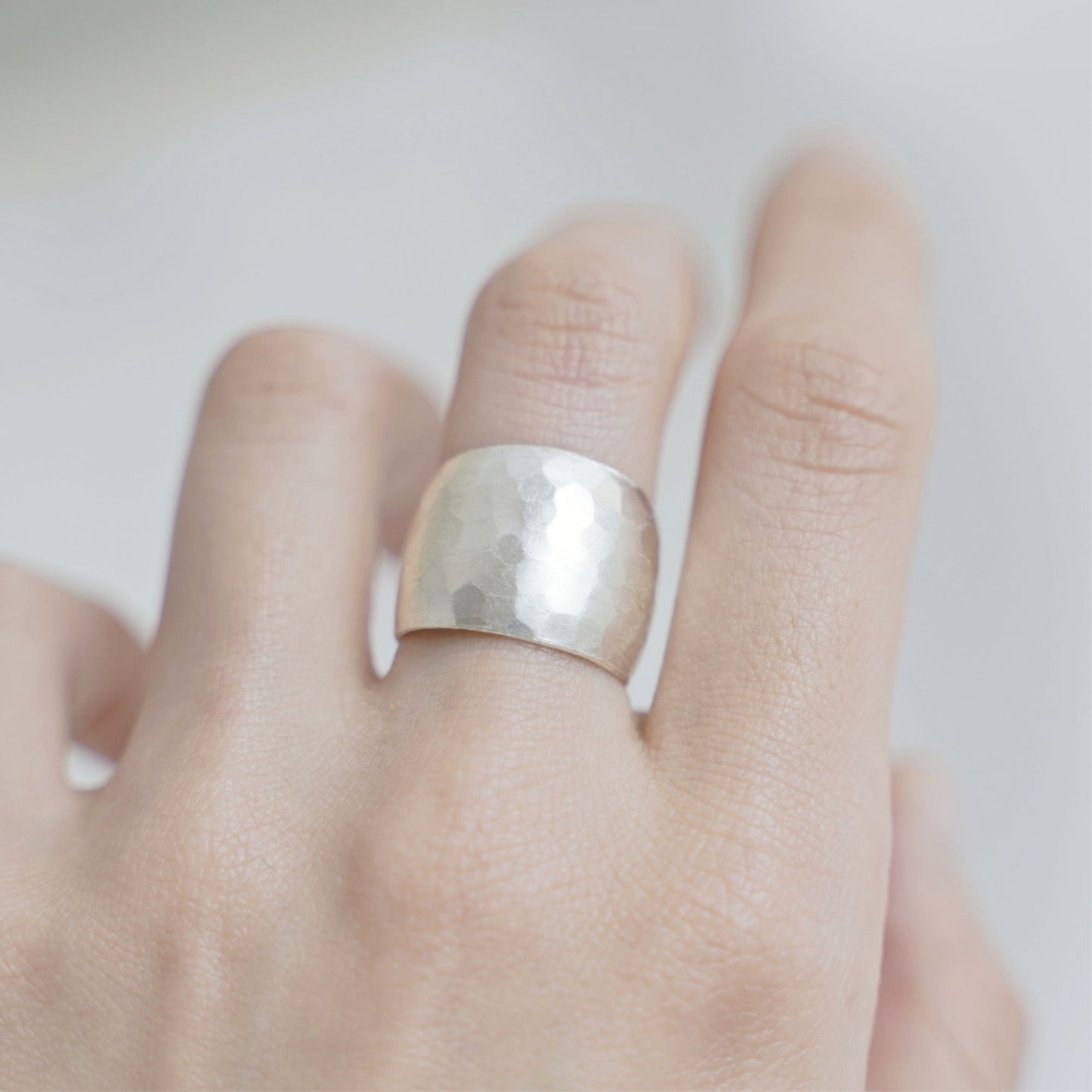 Sterling Silver Hammered Wide Dome Wrap Statement Unisex Ring K - T - sugarkittenlondon