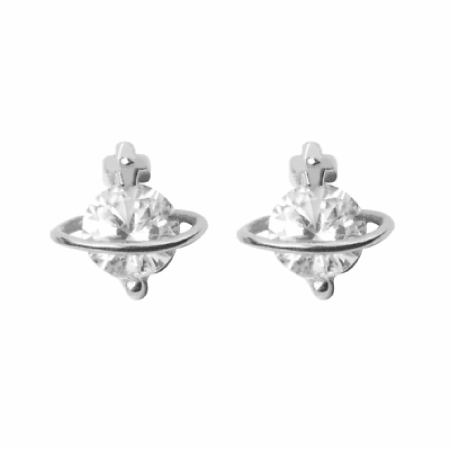 4mm CZ Stud Earrings with 925 Sterling Silver Saturn Space Star Design