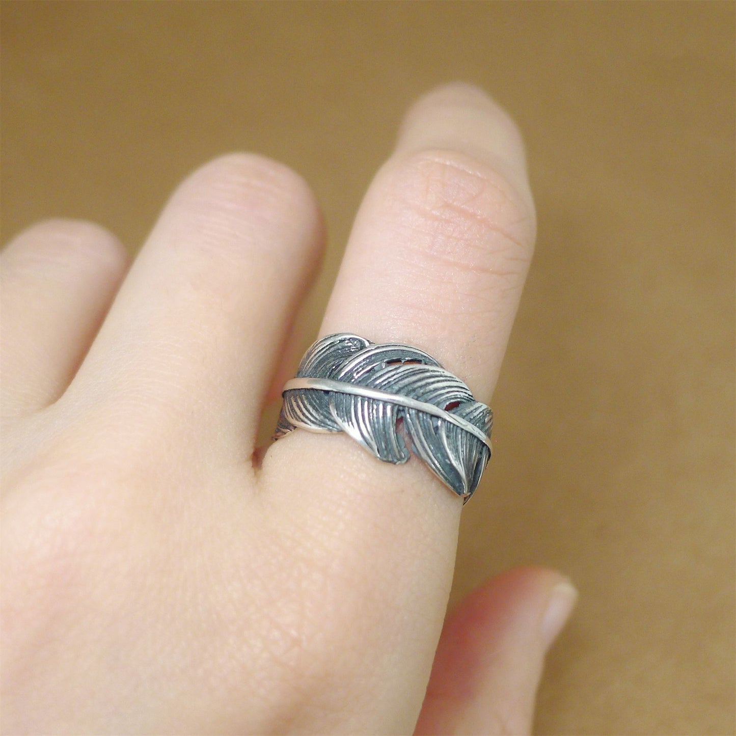 Sterling Sliver Oxidized Wrap Feather Open Band Angel Wing Leaf Silver Ring B - sugarkittenlondon