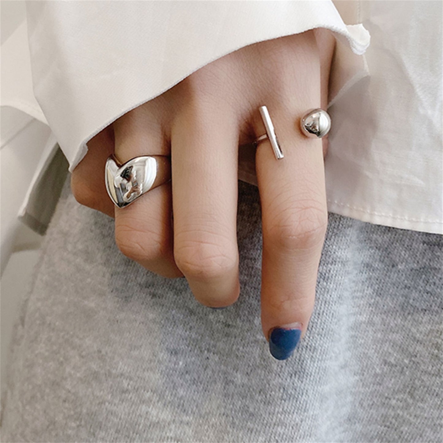 Sterling Silver Chunky Bent Dome Love Heart Wishbone Open Band Ring with UK Hallmarks - sugarkittenlondon