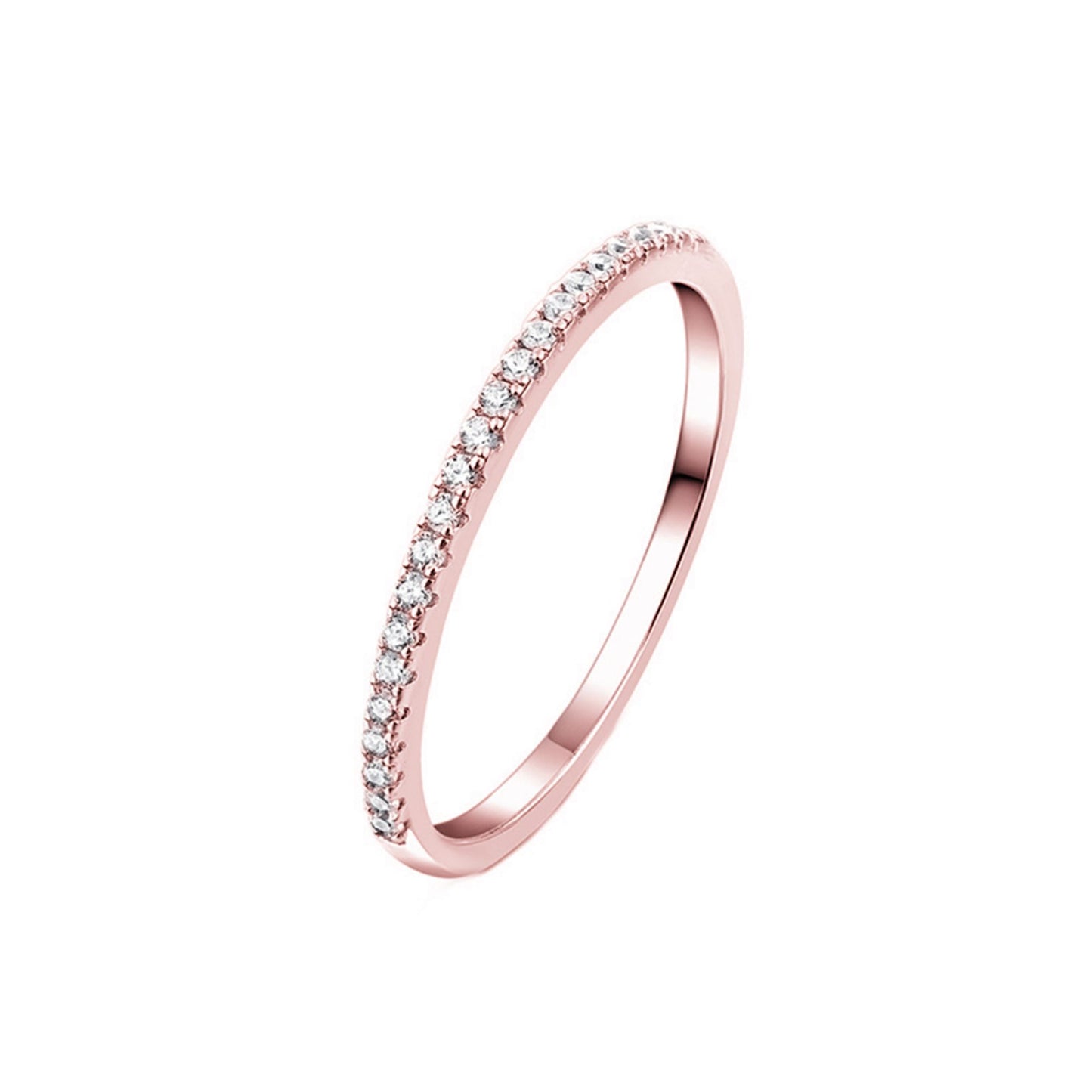 Rose Gold on Sterling Silver Half Eternity 1mm Pave CZ Stacking Ring E - V - sugarkittenlondon