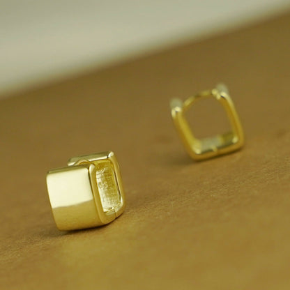Huggie Drop Earrings with Square Cube Design in 18K Gold-plated Sterling Silver