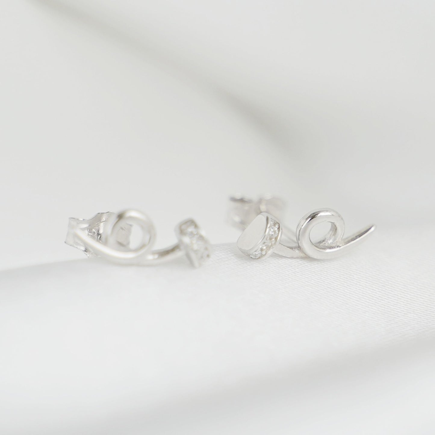 Sterling Silver Twisted Nail Spiral Pin CZ Stud Earrings - Minimalist Dainty Ear Piercing Jewelry - sugarkittenlondon