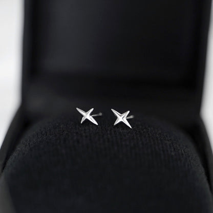 Sterling Silver 4 Pointed Star Cross Unisex Stud Earrings - sugarkittenlondon